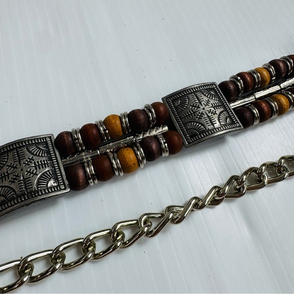 Vintage Western style beaded Silver and Brown chain belt western metal medallion - Picture 5 of 8